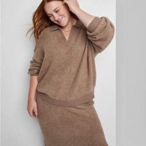 Women's Ascot + Hart Collared Graphic
Sweater Shirt - Brown 1X new